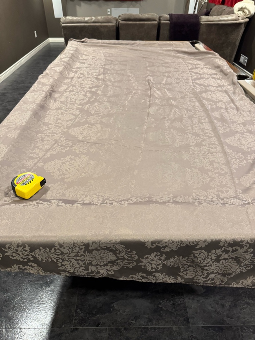 Elegant Taupe Damask Tablecloth - Home Dining. 58” x 116”